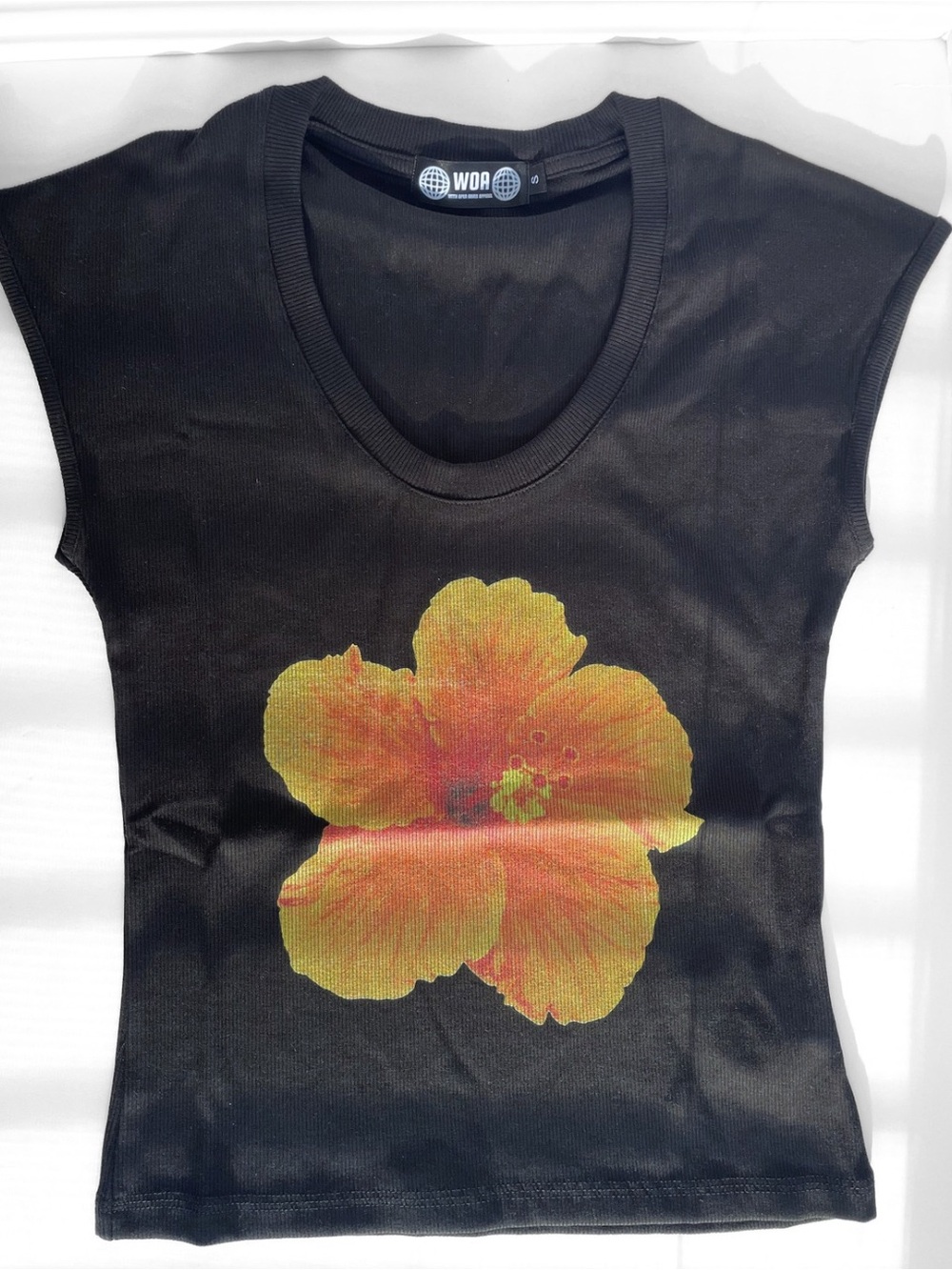 Orange Hibiscus Essential Bodycon T-Shirt (Black)